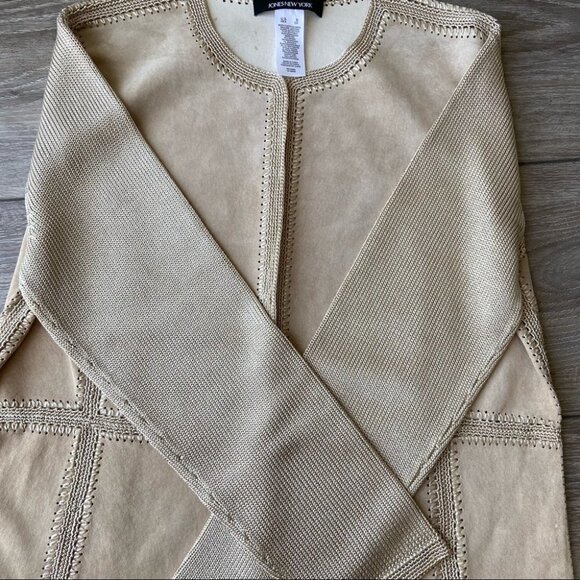 NWOT Jones New York  Suede Crochet Patchwork Open Front Jacket - Picture 11 of 16